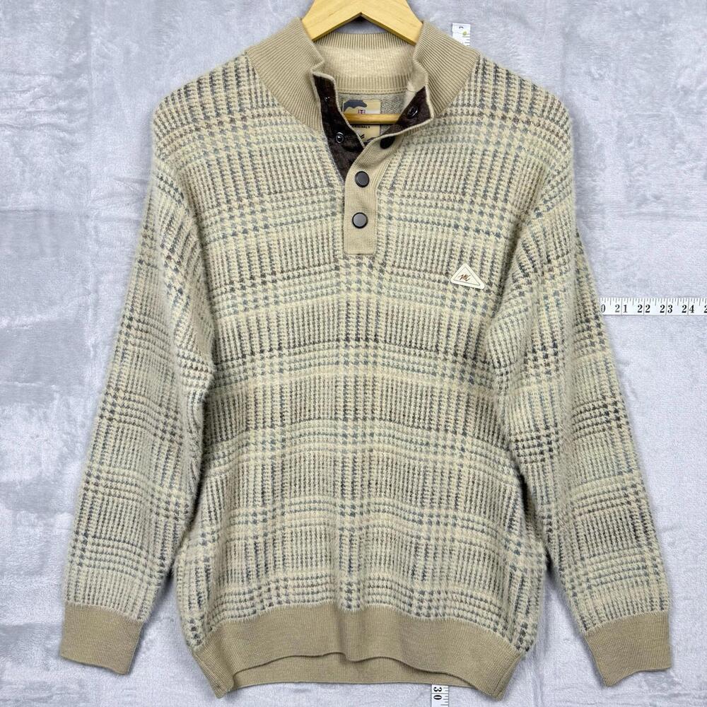 Monte Carlo Originals Plaid Button Collar Sweater Men’s Large Beige Wool Blend